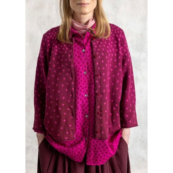 Gudrun Sjoden “Siv” cardigan in recycled/organic cotton red cabbage - Picture 1 of 4